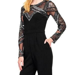 (NWT) Beaded Long-Sleeve Crepe Jumpsuit